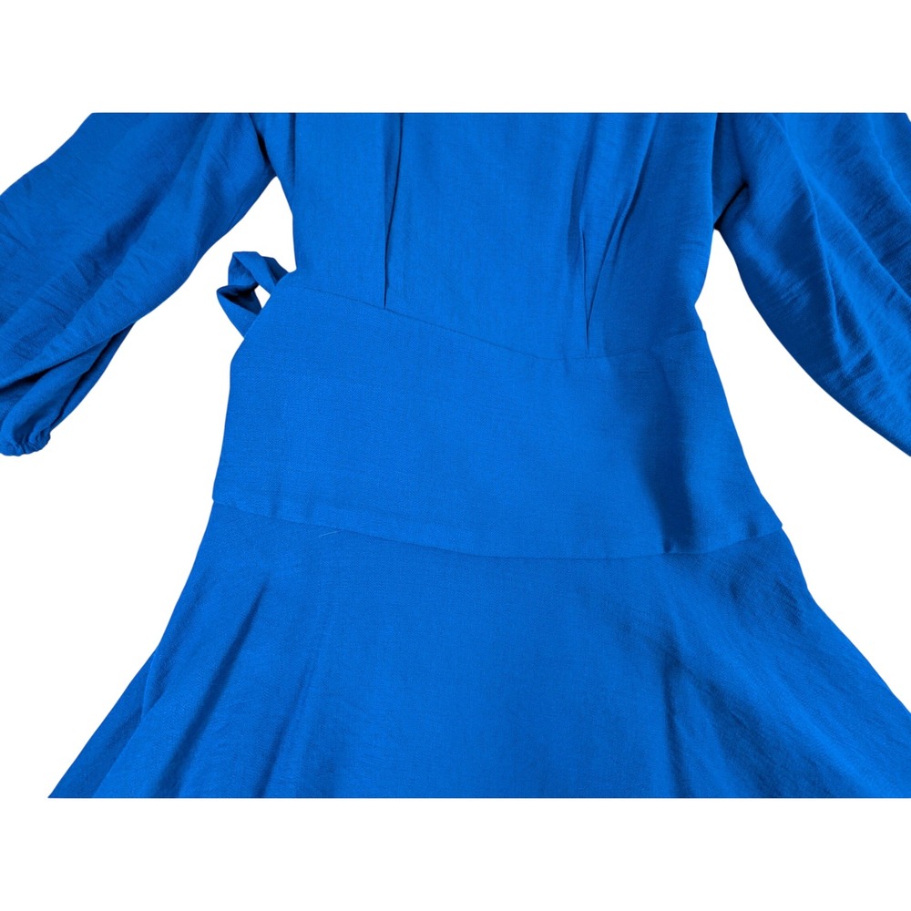 Alex Marie Royal Blue Wrap Dress Puff Sleeve V-Neck Cocktail Wedding Size 4 - Picture 8 of 14